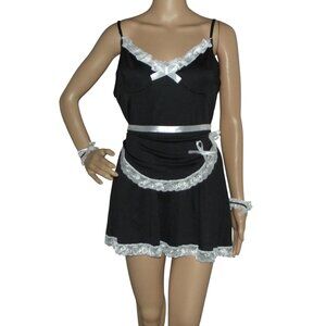 French Maid Costume Lingerie Womens XL cami dress apron bikini top panty
